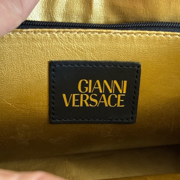 *RARE VINTAGE GIANNI VERSACE* 2-Way Canvas & Leather Baroque Gold LUXURY Handbag - Picture 12 of 16